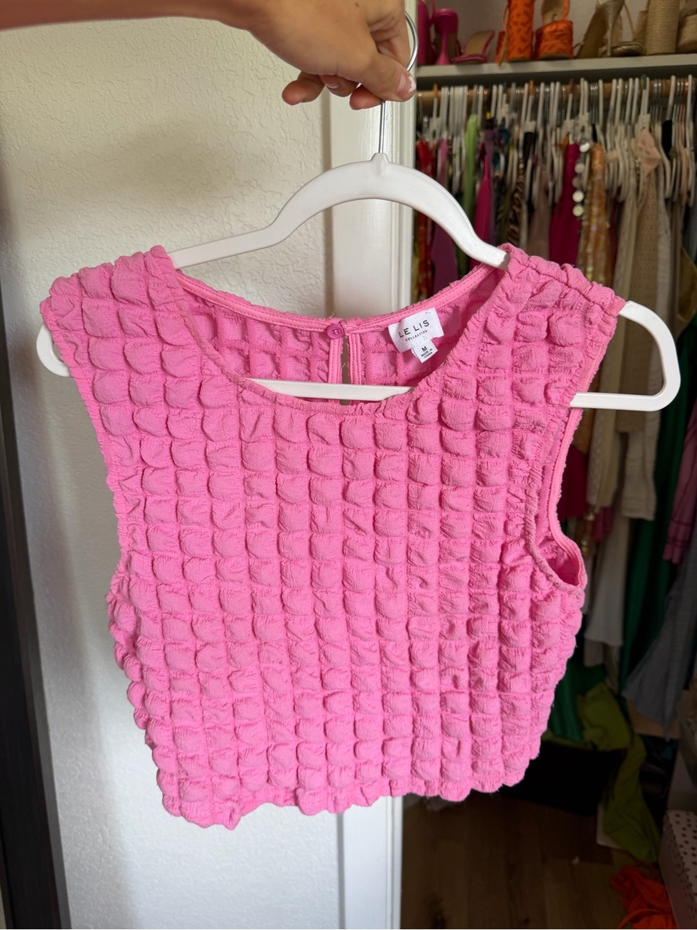 Le Lis Bright Pink Textured Crop Tank